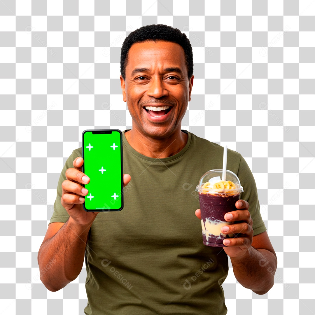 Homem com Copo de Sorvete Segurando PNG Transparente