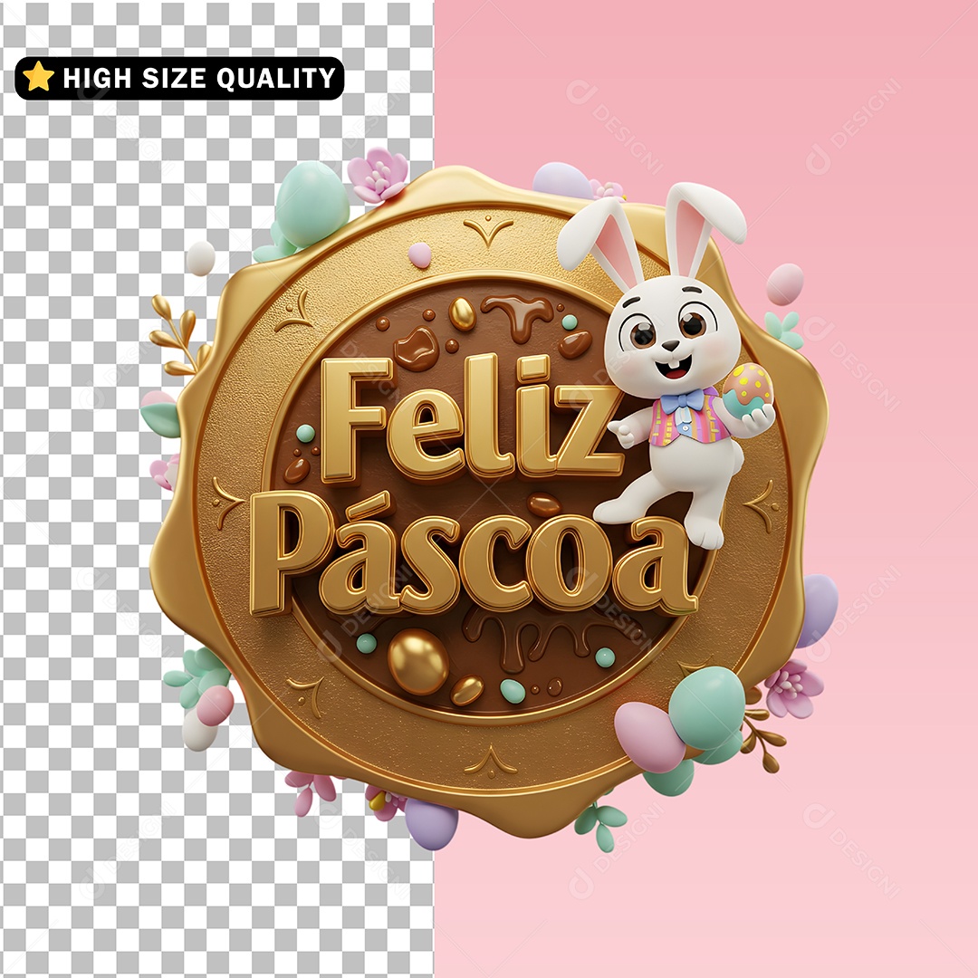 Feliz Páscoa Selo 3D para Composição PSD