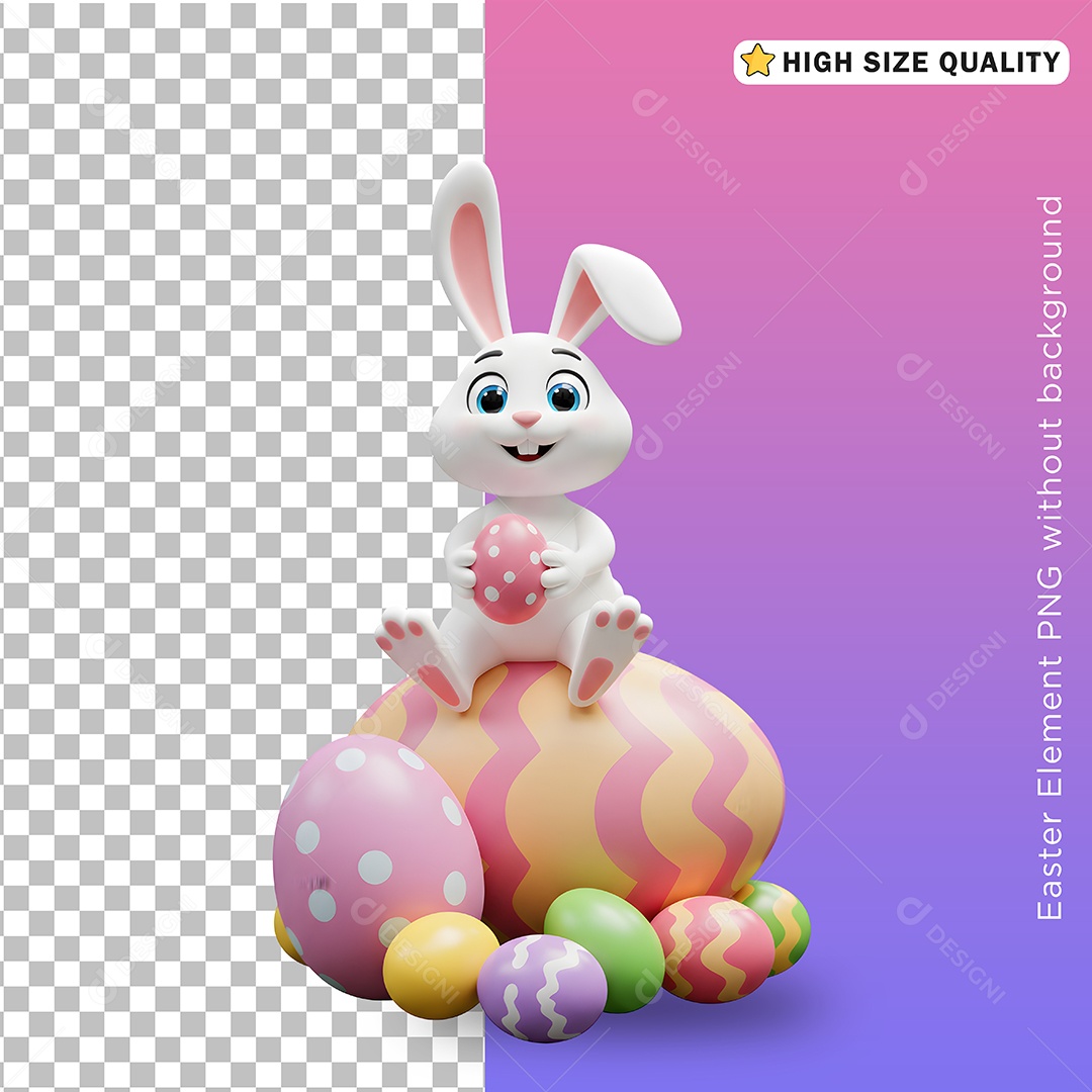 Mascote 3D Coelho da Páscoa para Composição PSD