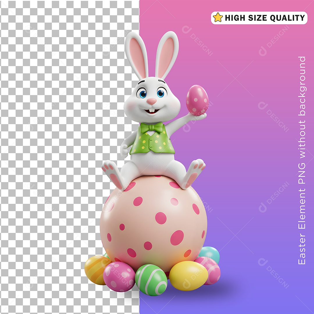 Mascote 3D Coelho da Páscoa para Composição PSD
