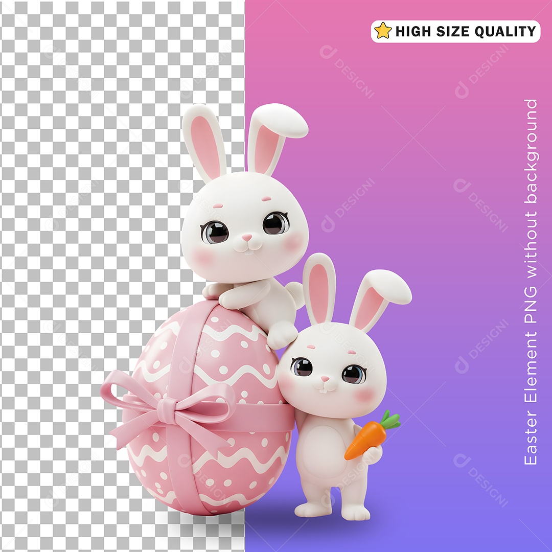 Mascote 3D Coelhos da Páscoa para Composição PSD