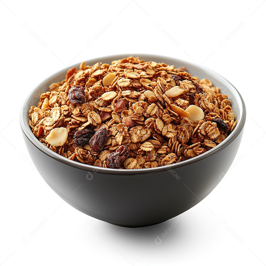Tigela de granola isolada em branco