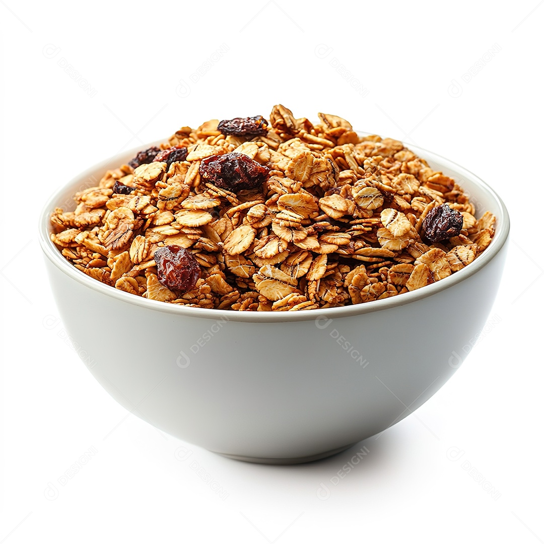 Tigela de granola isolada em branco