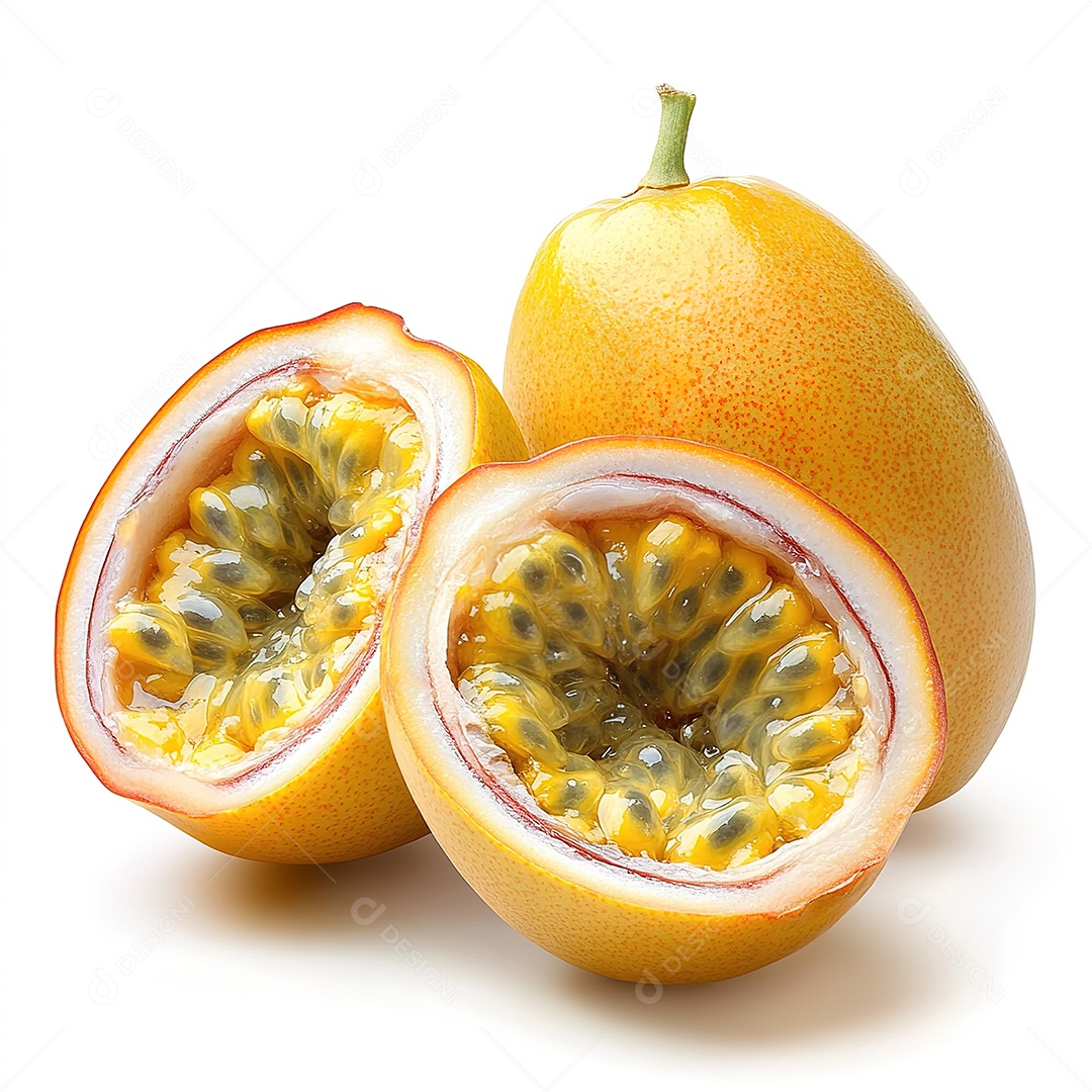 Maracujá amarelo fresco sobre branco