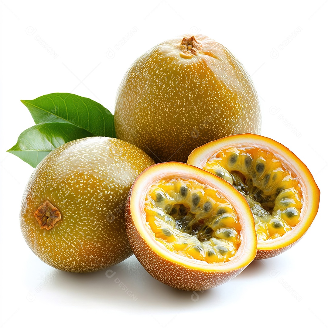 Maracujá amarelo fresco sobre branco