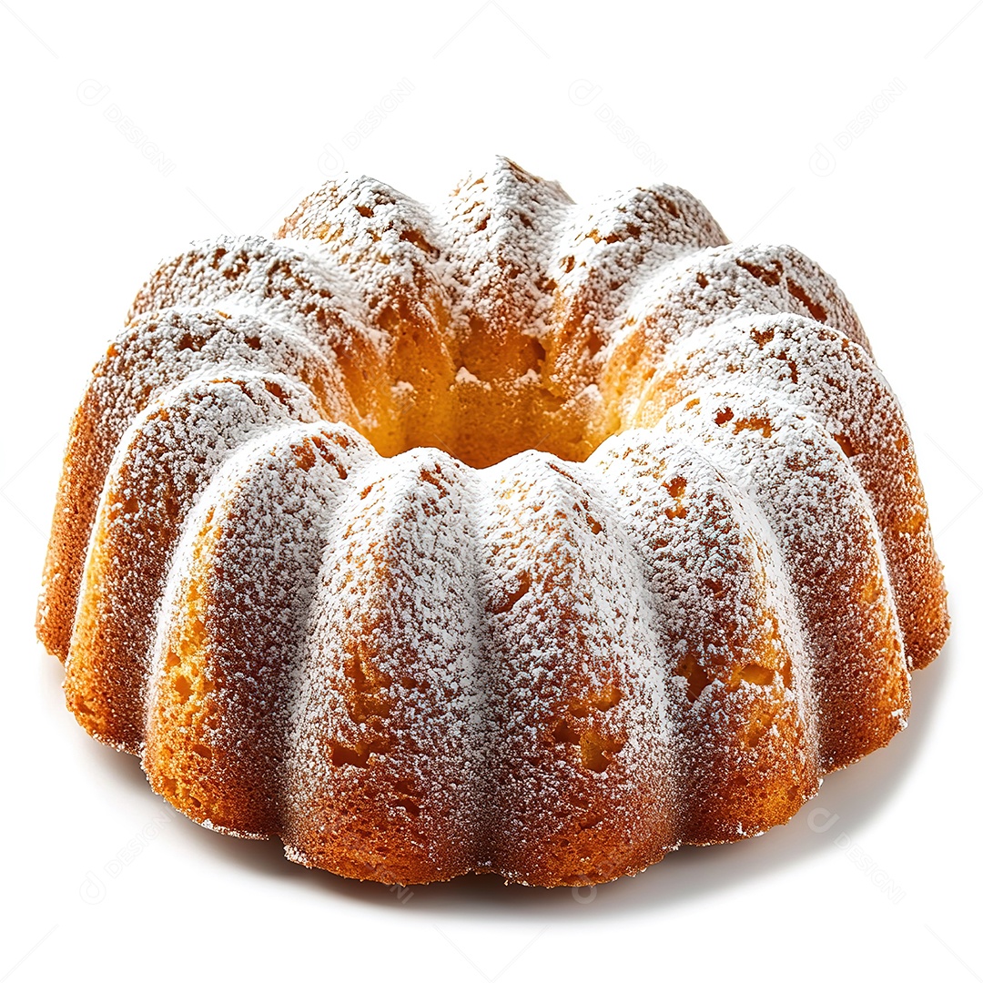 Bolo com açúcar de confeiteiro sobre fundo branco