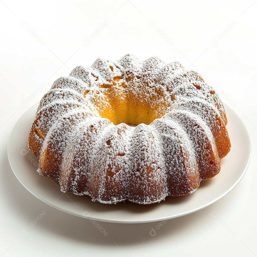 Bolo com açúcar de confeiteiro sobre fundo branco