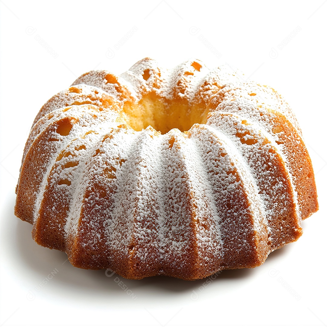 Bolo com açúcar de confeiteiro sobre fundo branco