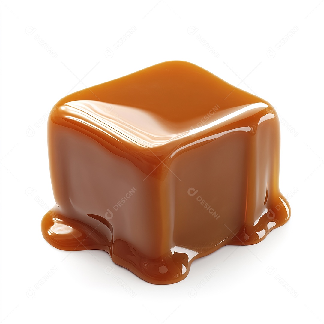 Cubo caramelo derretido isolado em fundo branco
