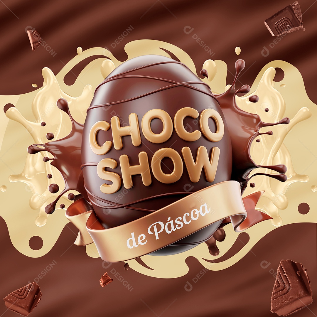 Choco Show de Páscoa Selo 3D Para Composição PSD Editável