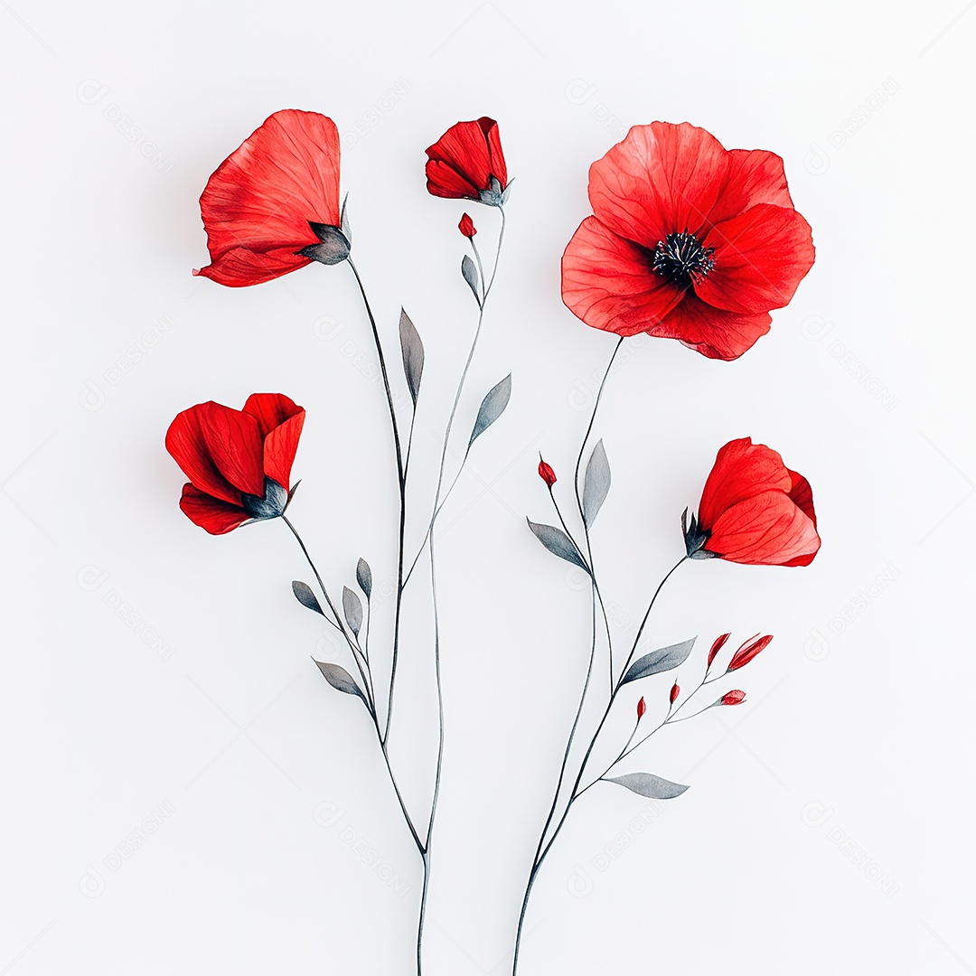 Flores vermelhas em fundo isolado