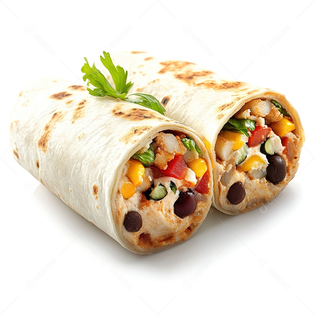 Rolinhos de burrito mexicanos isolados em fundo branco