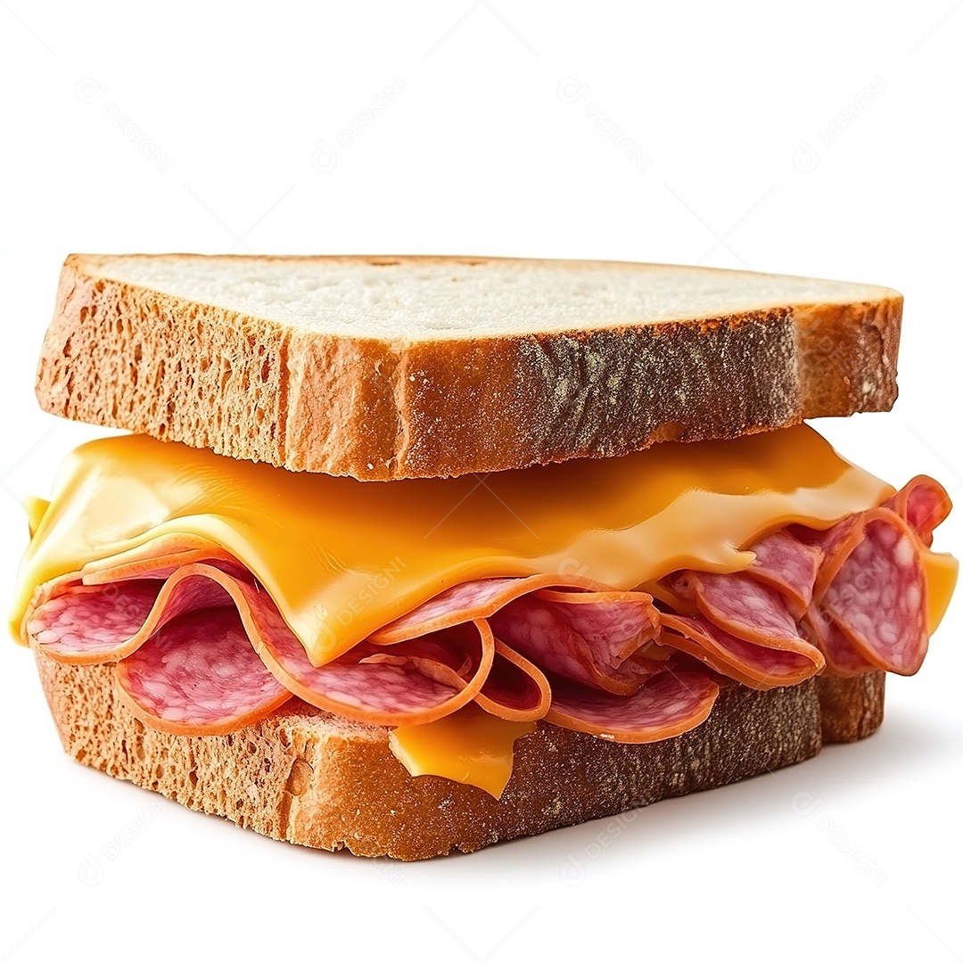 Sanduíche de mortadela com queijo cheddar isolado no branco