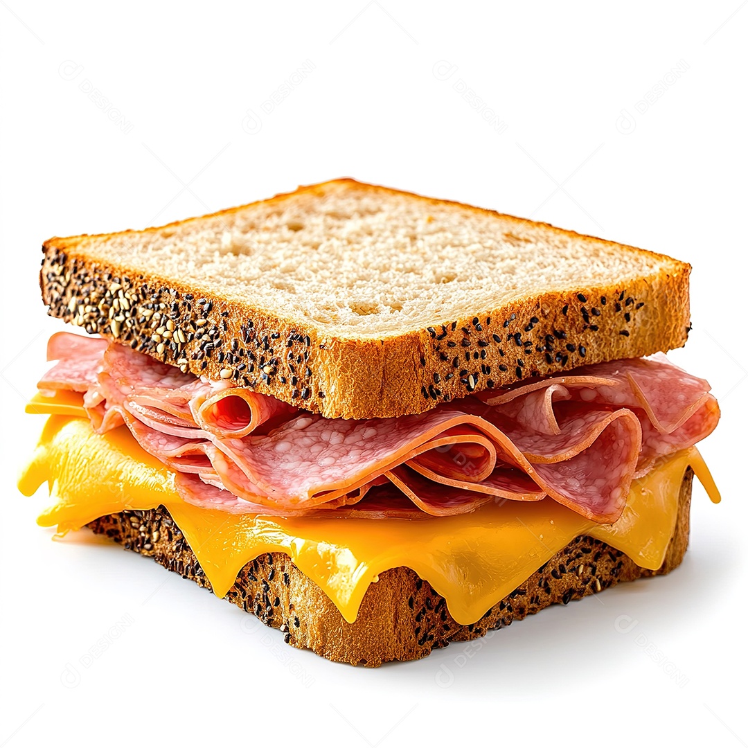 Sanduíche de mortadela com queijo cheddar isolado no branco