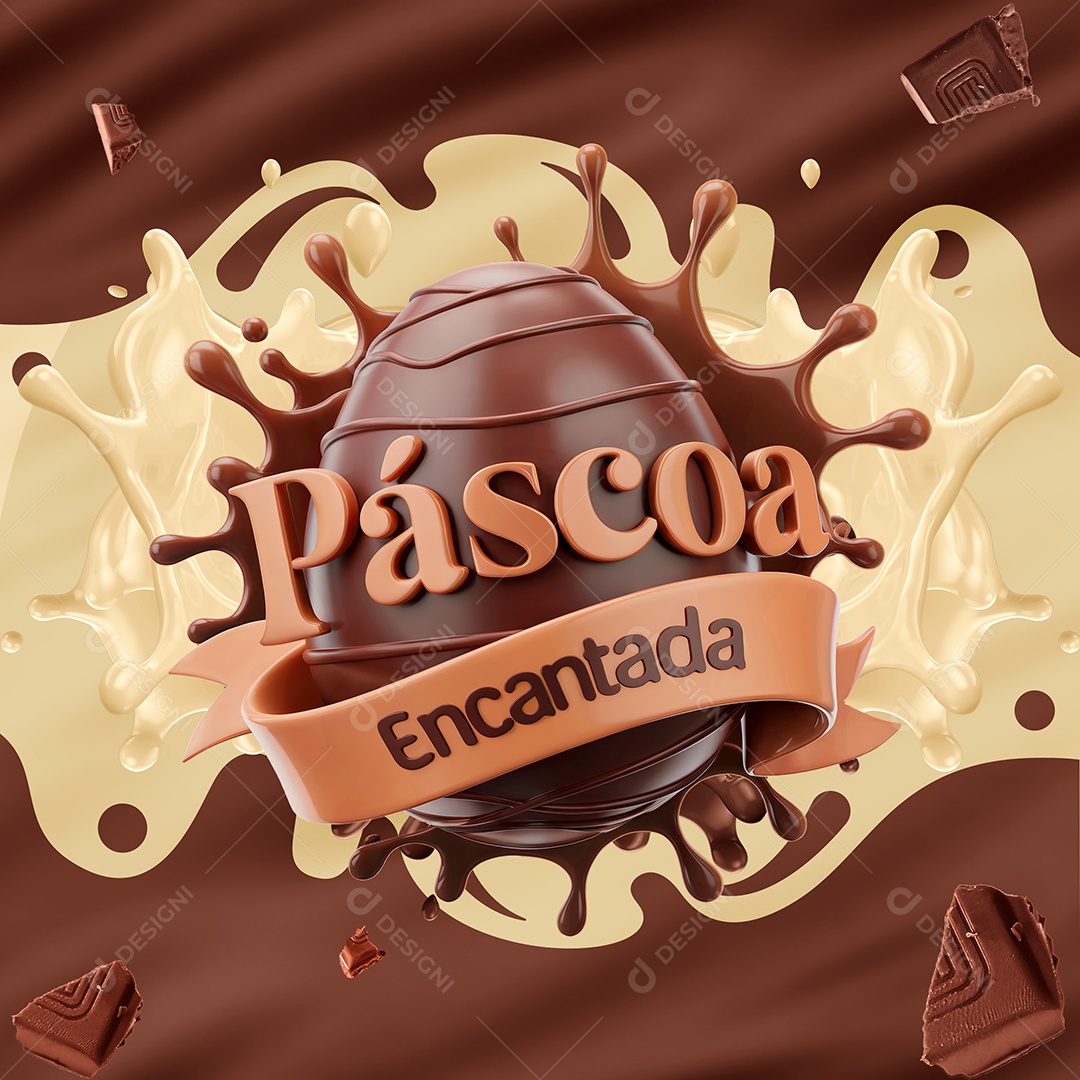 Páscoa Encantada Selo 3D Para Composição PSD Editável