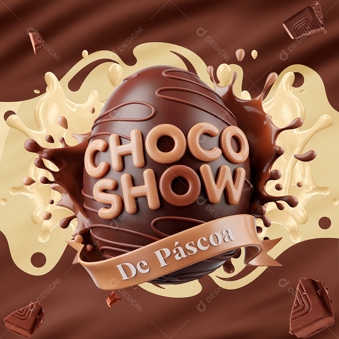 Choco Show de Páscoa Selo 3D Para Composição PSD Editável