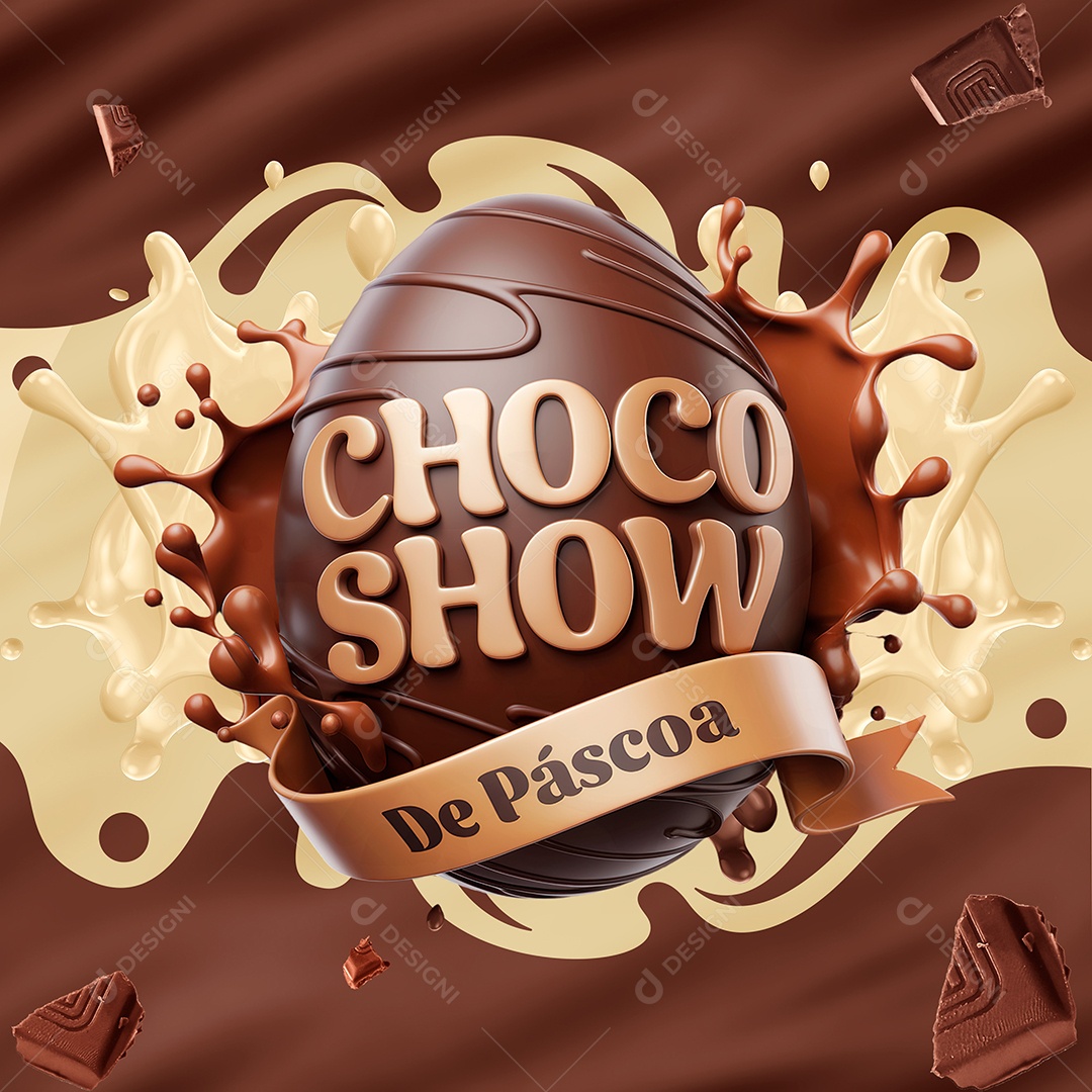 Choco Show de Páscoa Selo 3D Para Composição PSD Editável