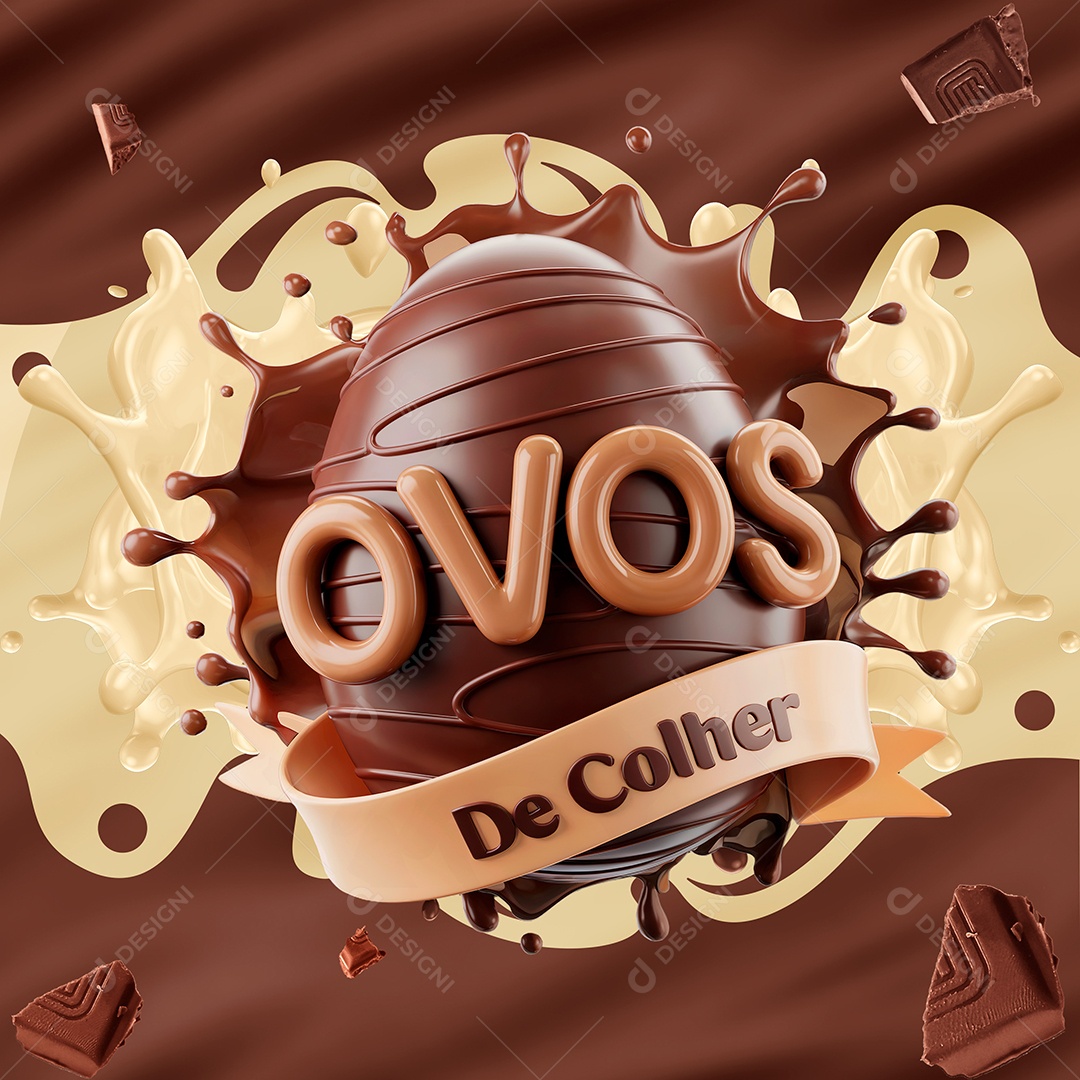 Ovos de Colher Selo 3D Para Composição PSD Editável