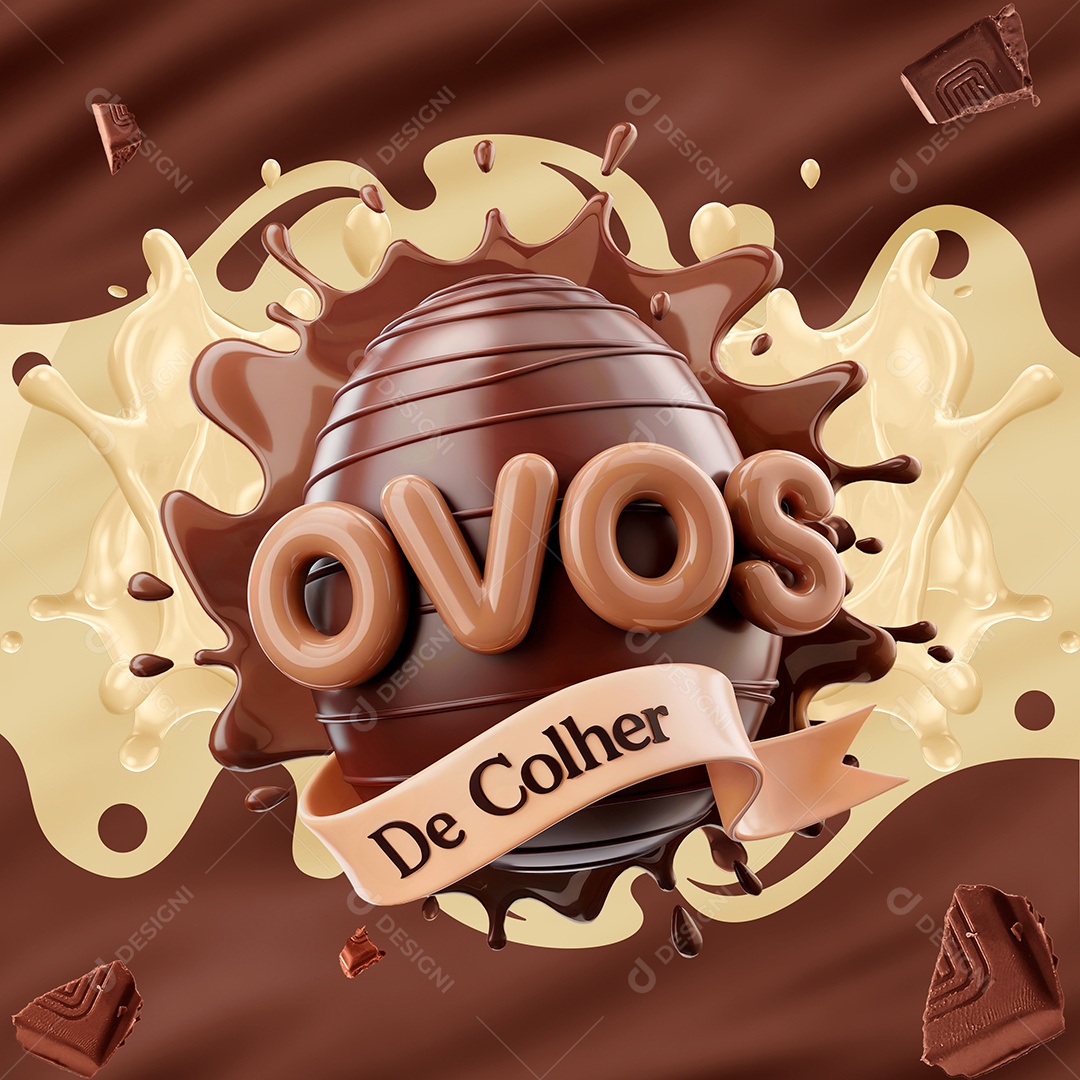 Ovos de Colher Selo 3D Para Composição PSD Editável