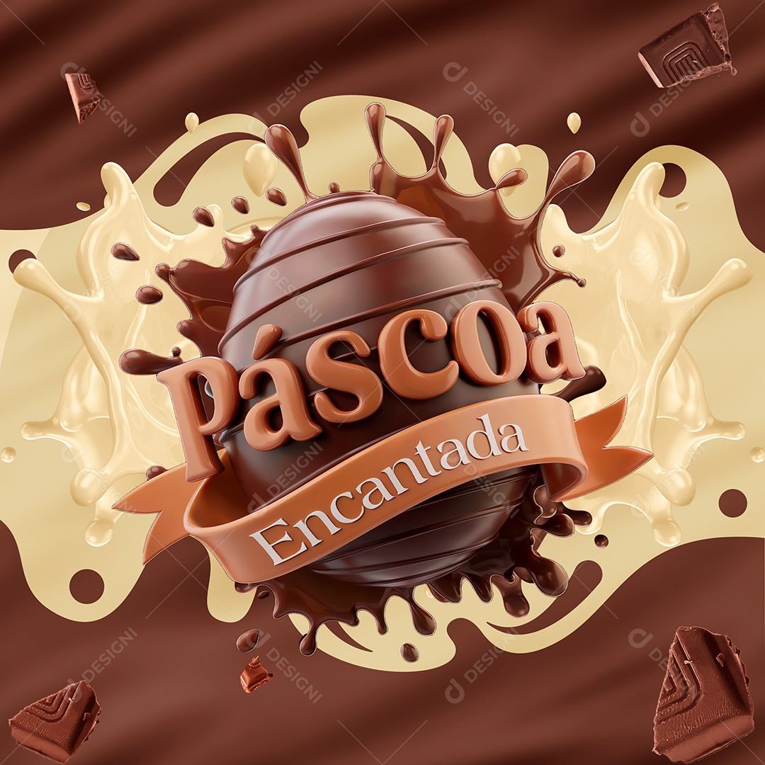 Páscoa Encantada Selo 3D Para Composição PSD Editável