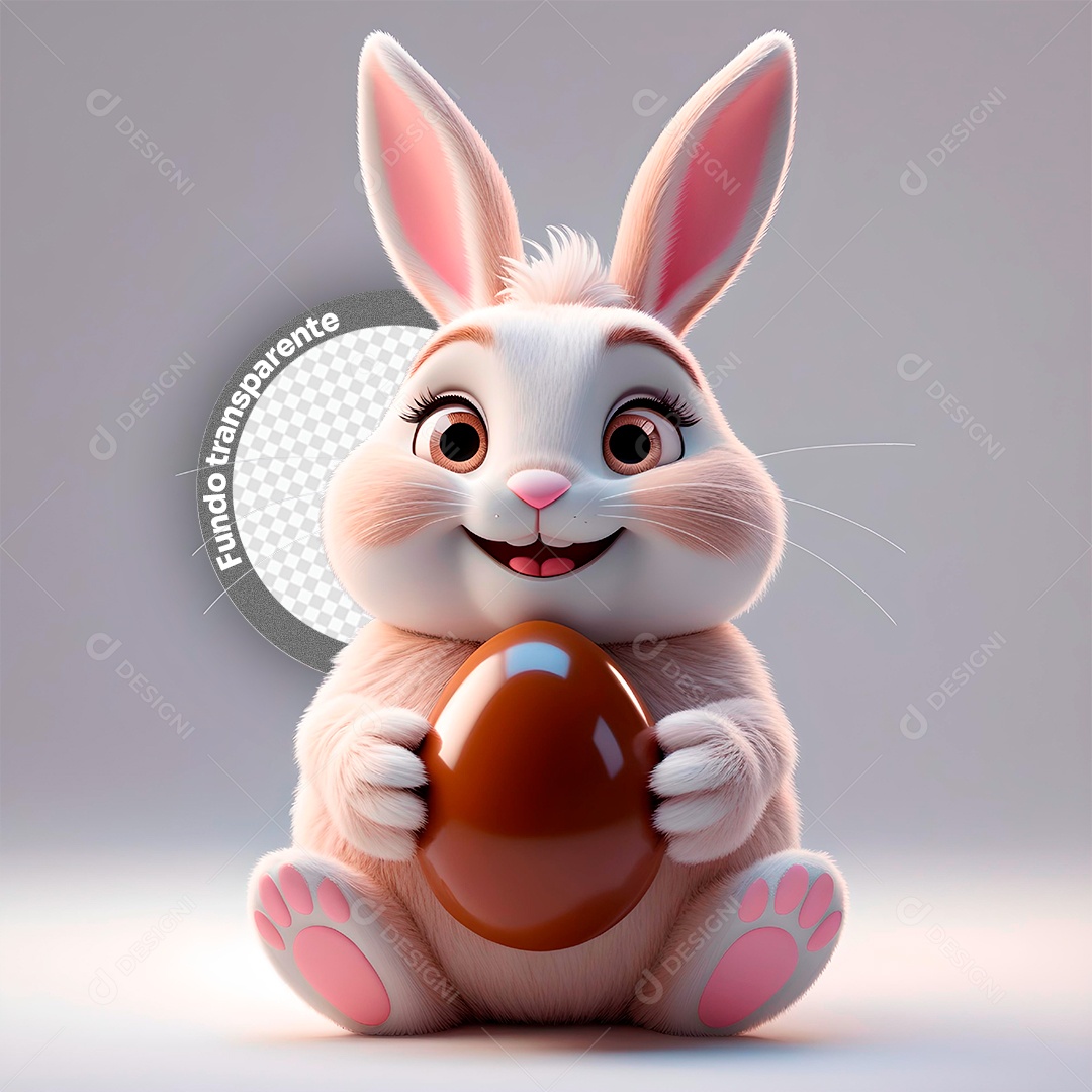 Elemento 3D Coelho com Ovo de Páscoa para Composição PSD