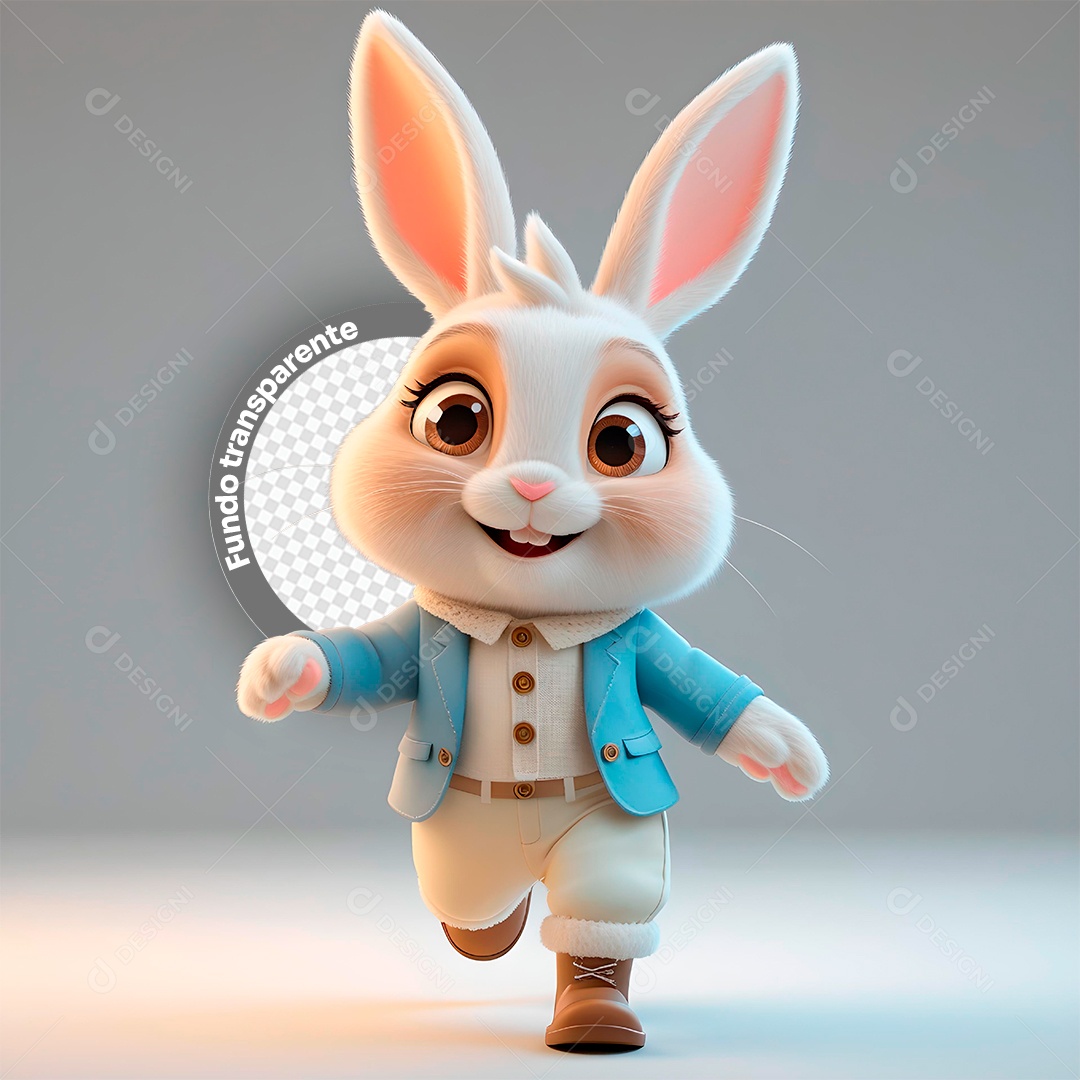 Elemento 3D Coelho para Composição PSD