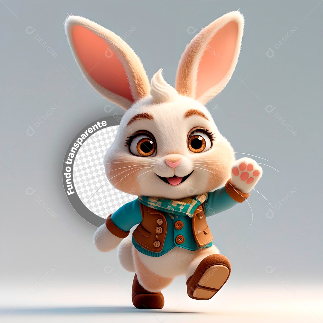 Elemento 3D Coelho para Composição PSD