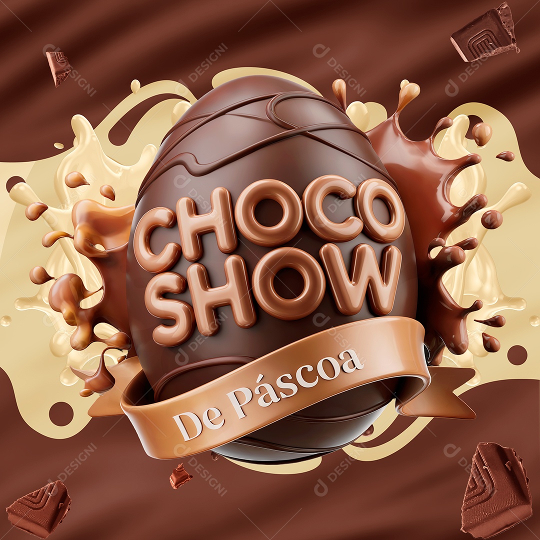 Choco Show de Páscoa Selo 3D Para Composição PSD Editável