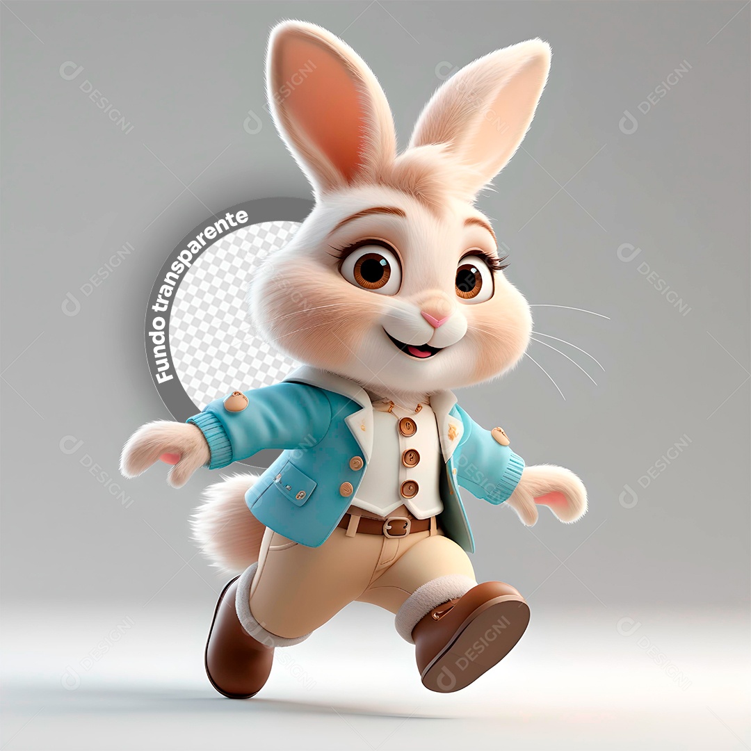 Elemento 3D Coelho para Composição PSD