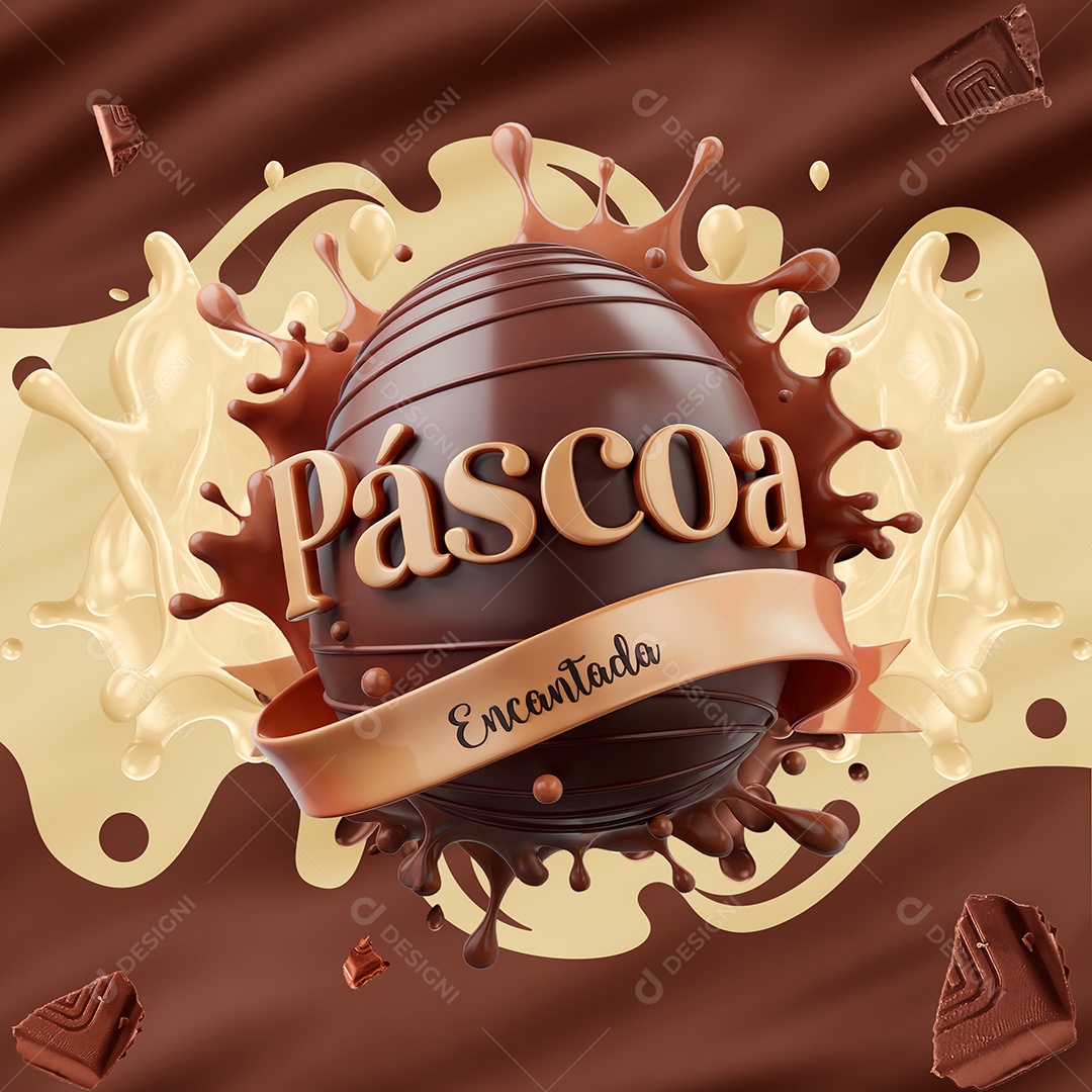 Páscoa Encantada Selo 3D Para Composição PSD Editável