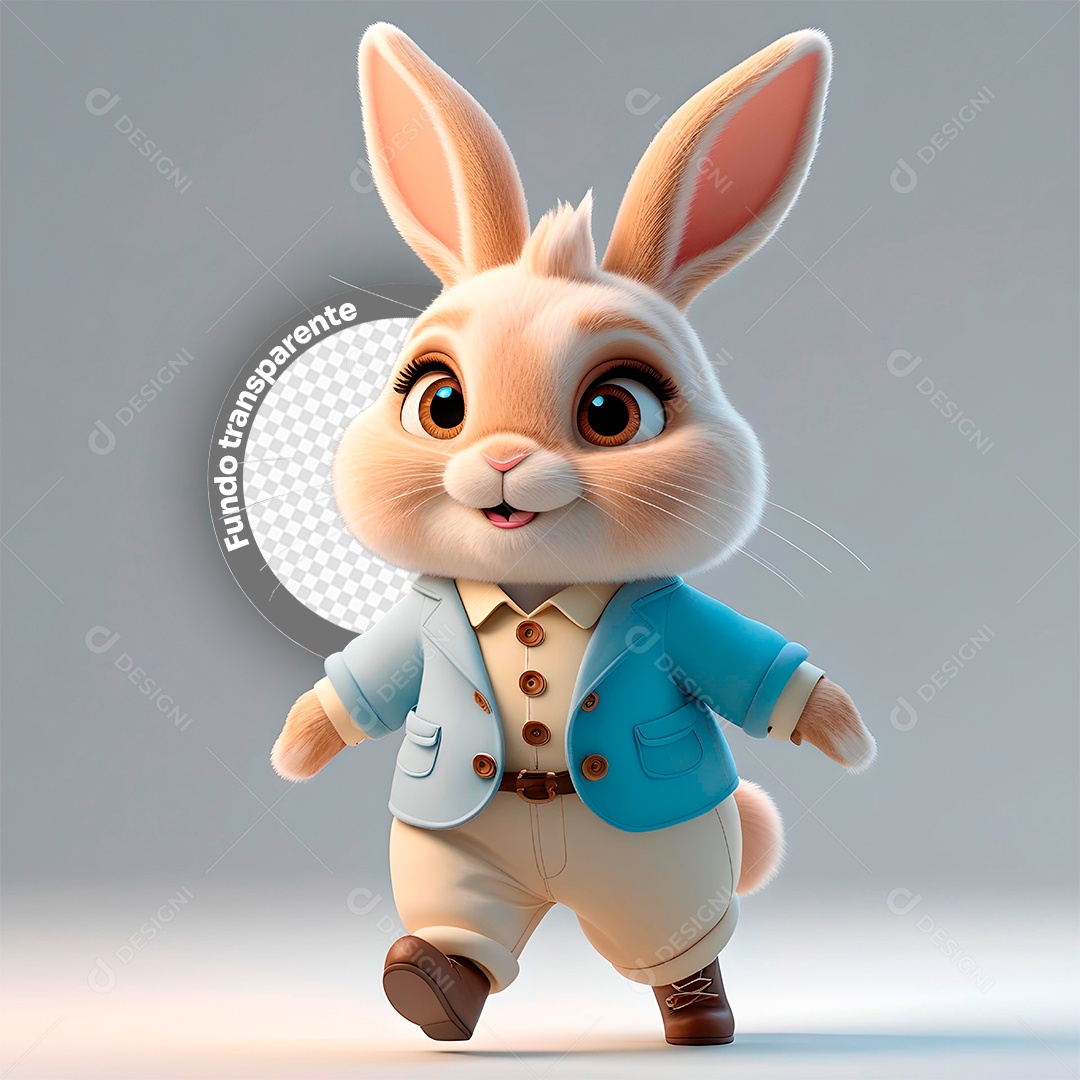 Elemento 3D Coelho para Composição PSD