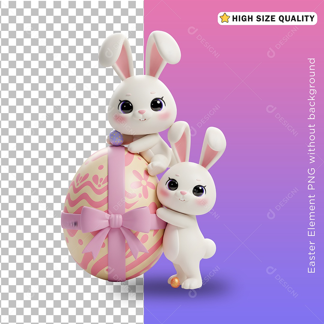 Mascote 3D Coelhos da Páscoa para Composição PSD