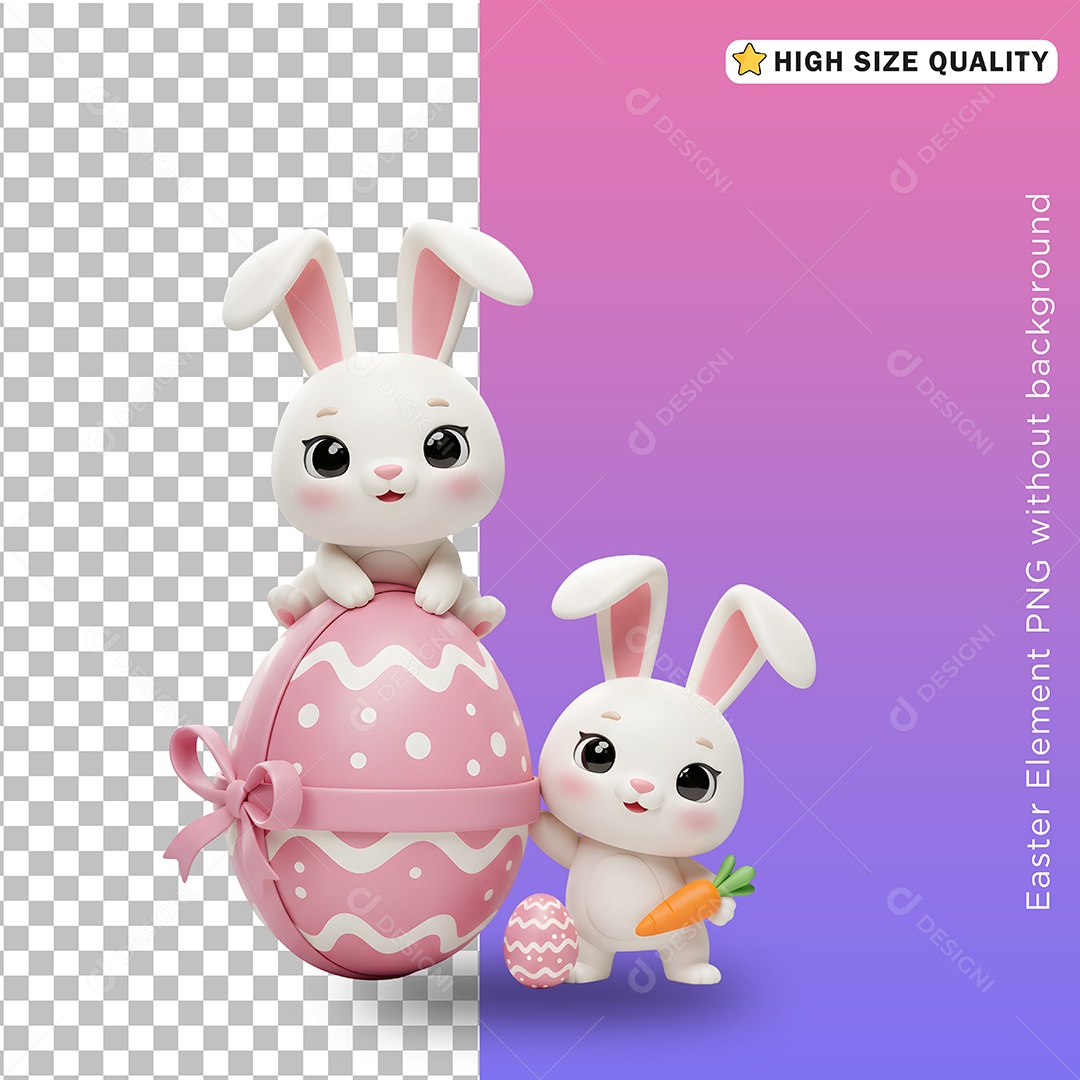 Mascote 3D Coelhos da Páscoa para Composição PSD