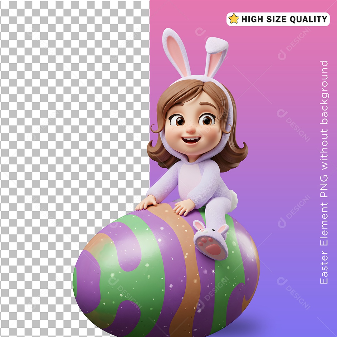 Menina Fantasiada de Coelho da Páscoa para Composição PSD