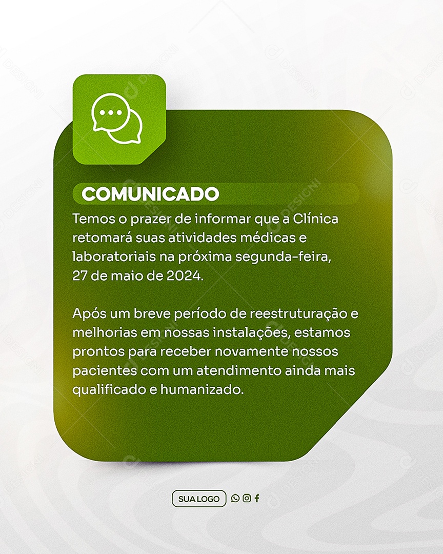 Comunicado Importante Clinica Social Media PSD Editável