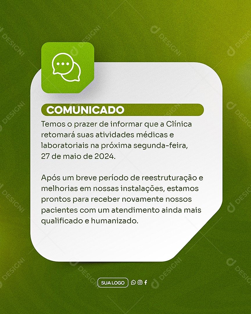 Comunicado Importante Clinica Social Media PSD Editável