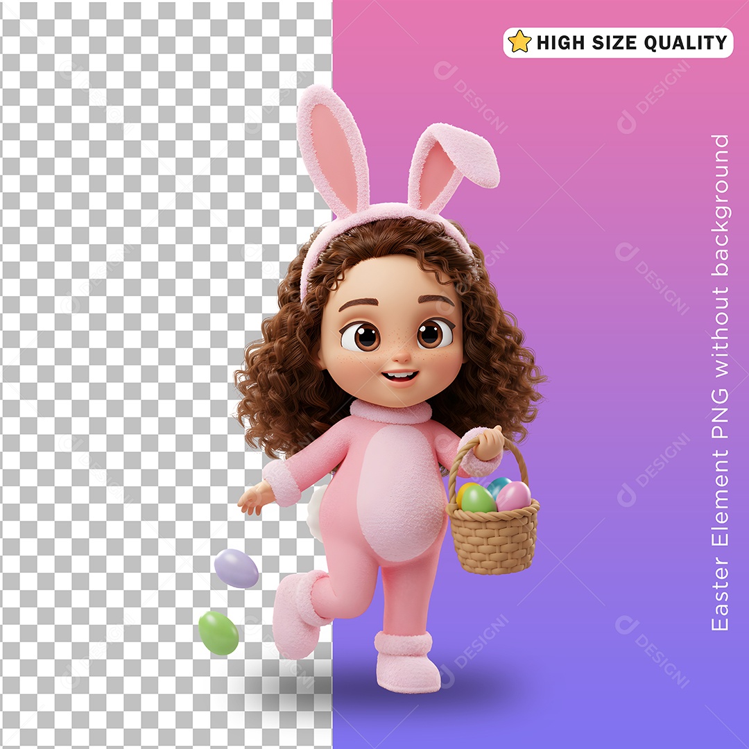 Menina Fantasiada de Coelho da Páscoa para Composição PSD