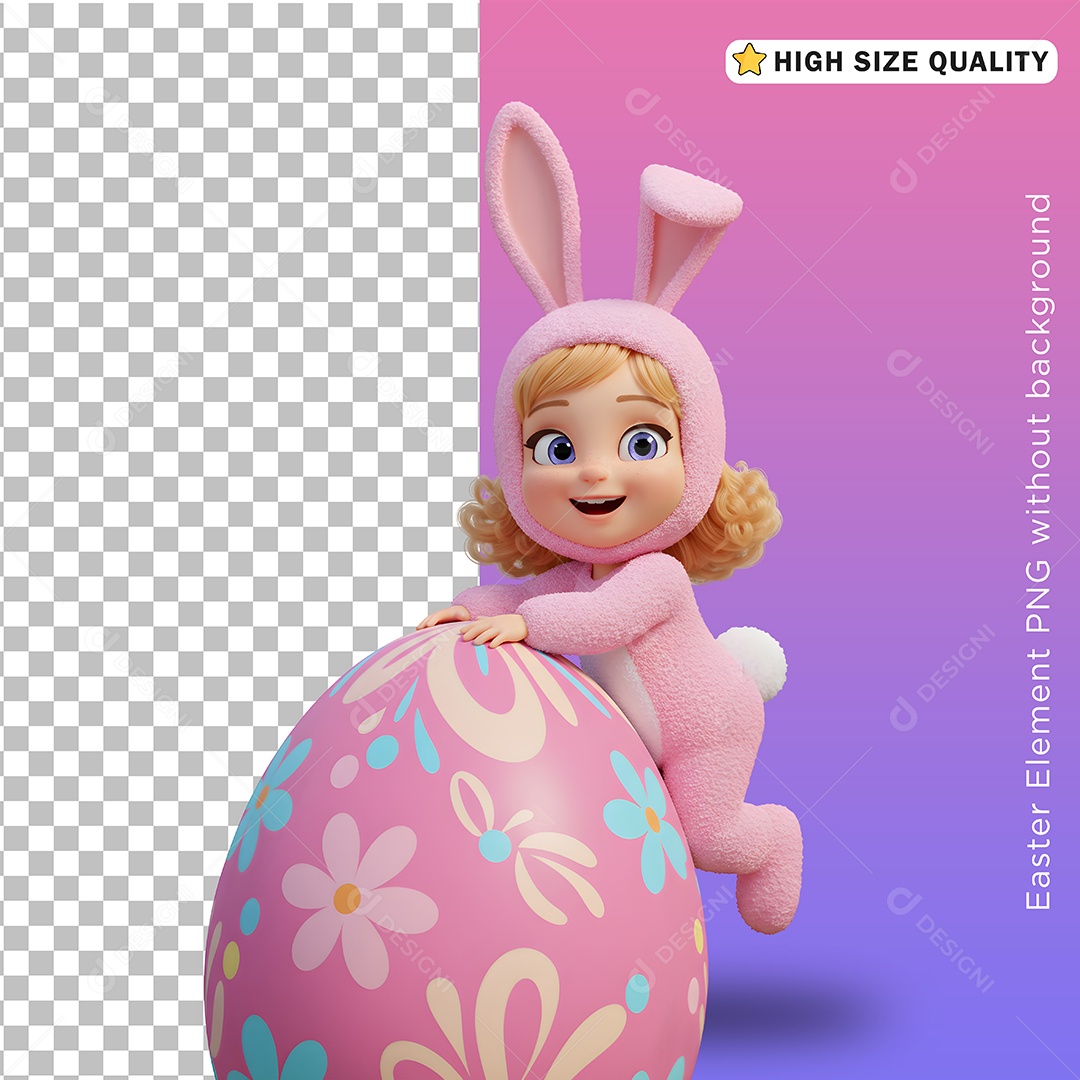 Menina Fantasiada de Coelho da Páscoa para Composição PSD