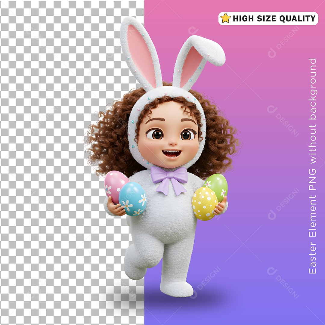 Menina Fantasiada de Coelho da Páscoa para Composição PSD