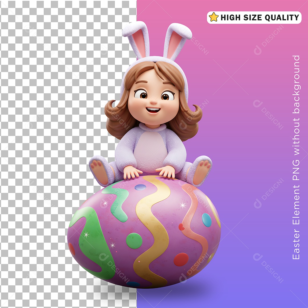 Menina Fantasiada de Coelho da Páscoa para Composição PSD