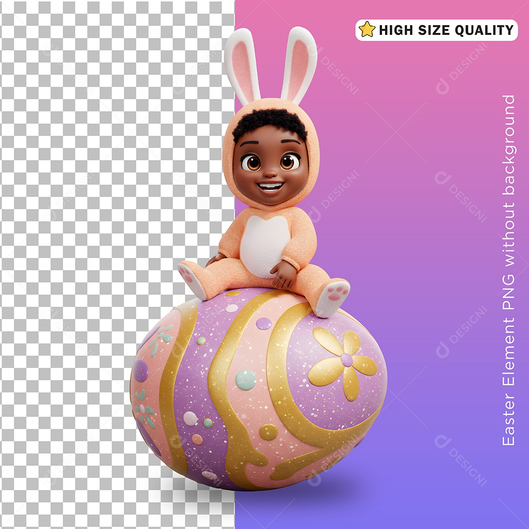 Criança Fantasiada em Cima do Ovo de Páscoa para Composição PSD