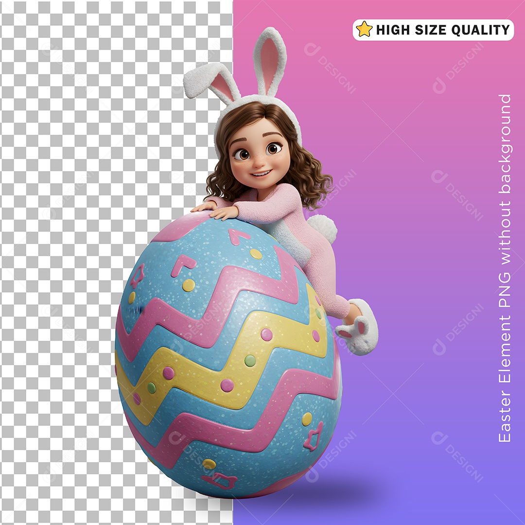 Menina Fantasiada em Cima do Ovo de Páscoa para Composição PSD