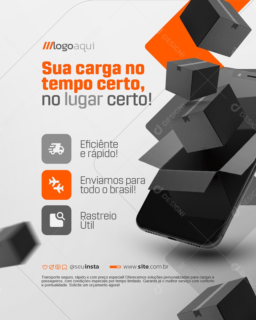 Transportadora Sua Carga no Tempo Certo Social Media PSD Editável