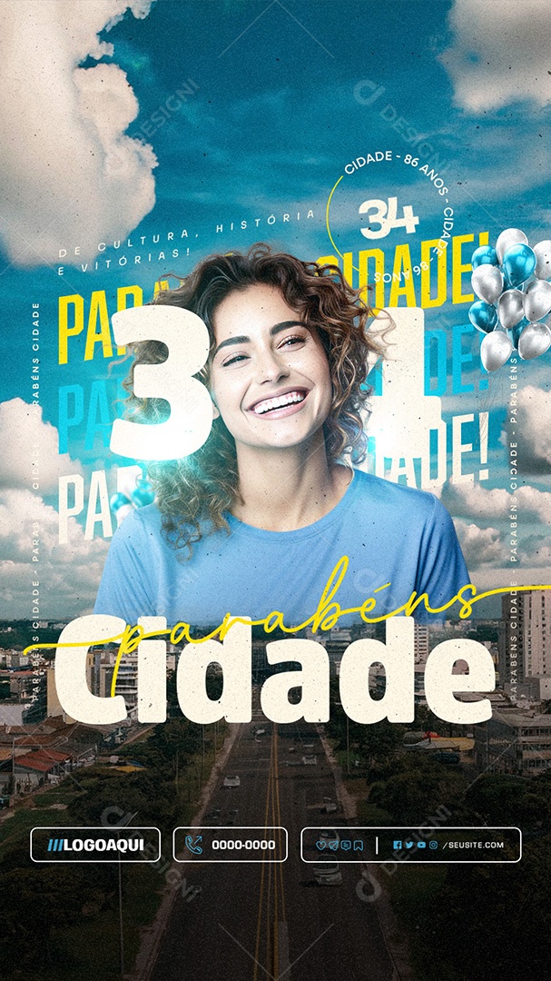 Story Parabéns Cidade pelos seus 34 Anos Social Media PSD Editável