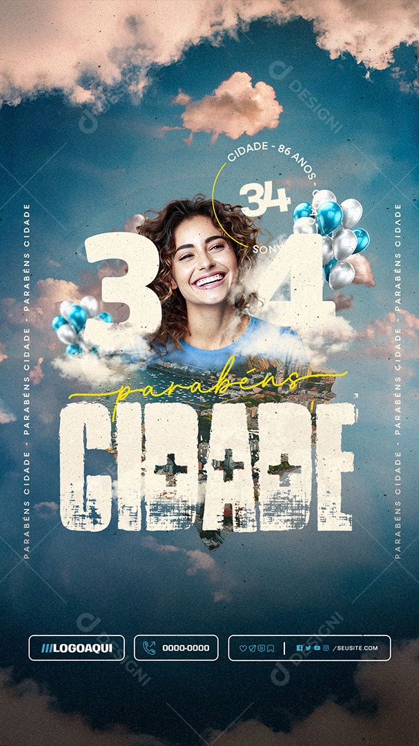 Sttory Parabéns Cidade pelos seus 34 Anos Social Media PSD Editável