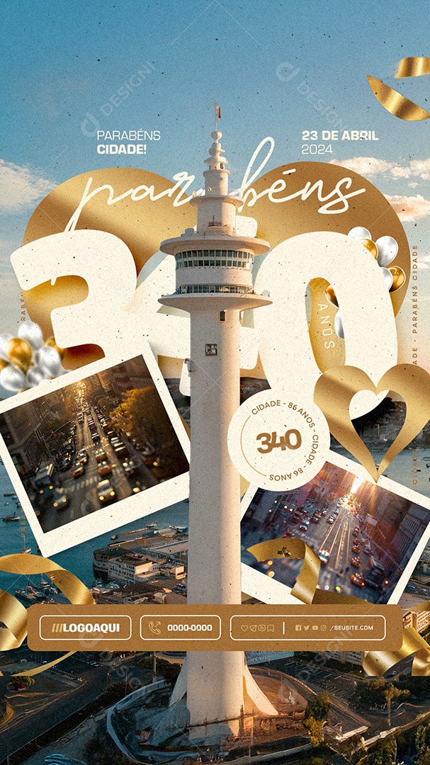 Story Parabéns Cidade pelos seus 340 Anos 23 de Abril Social Media PSD Editável