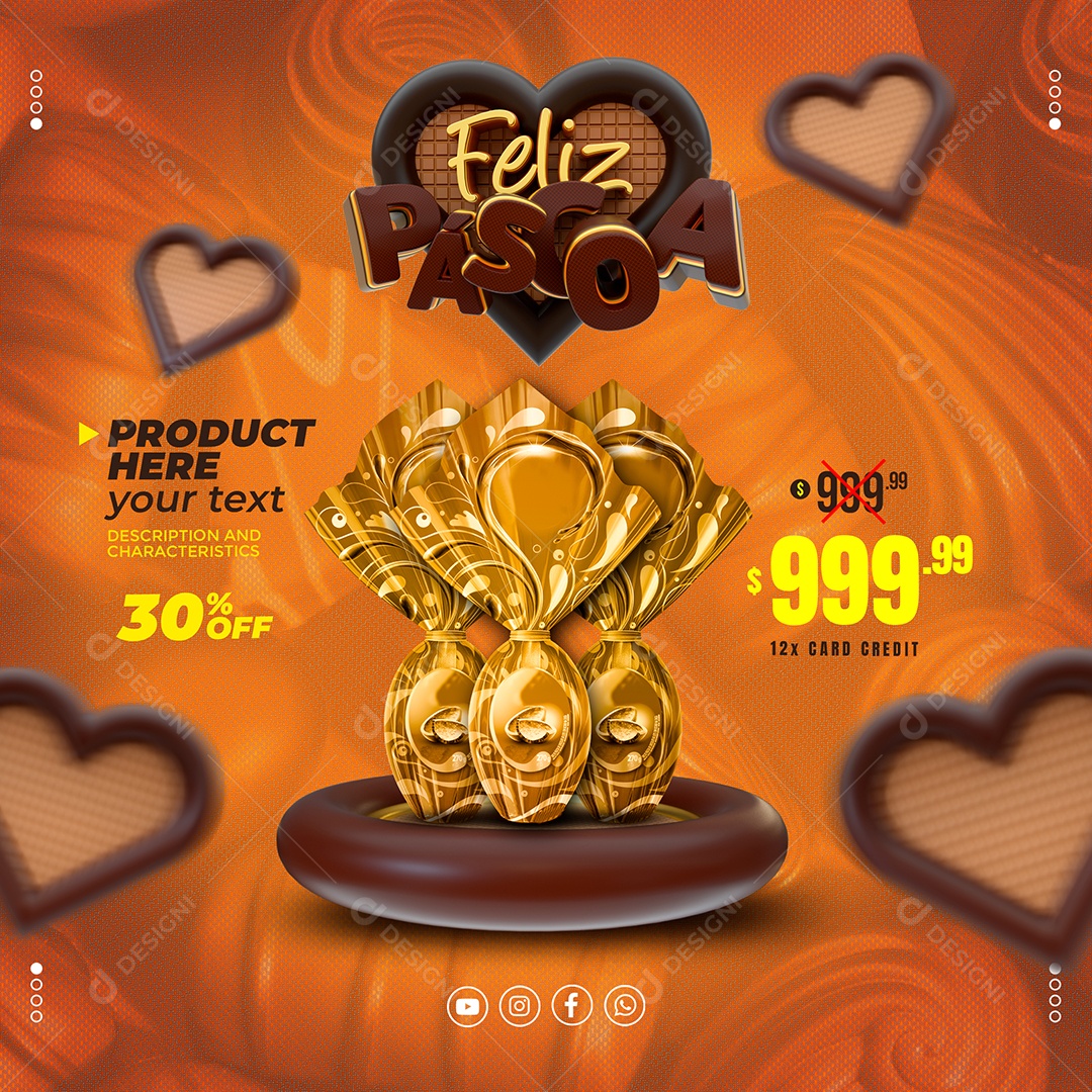 Feliz Páscoa Oferta Social Media PSD Editável
