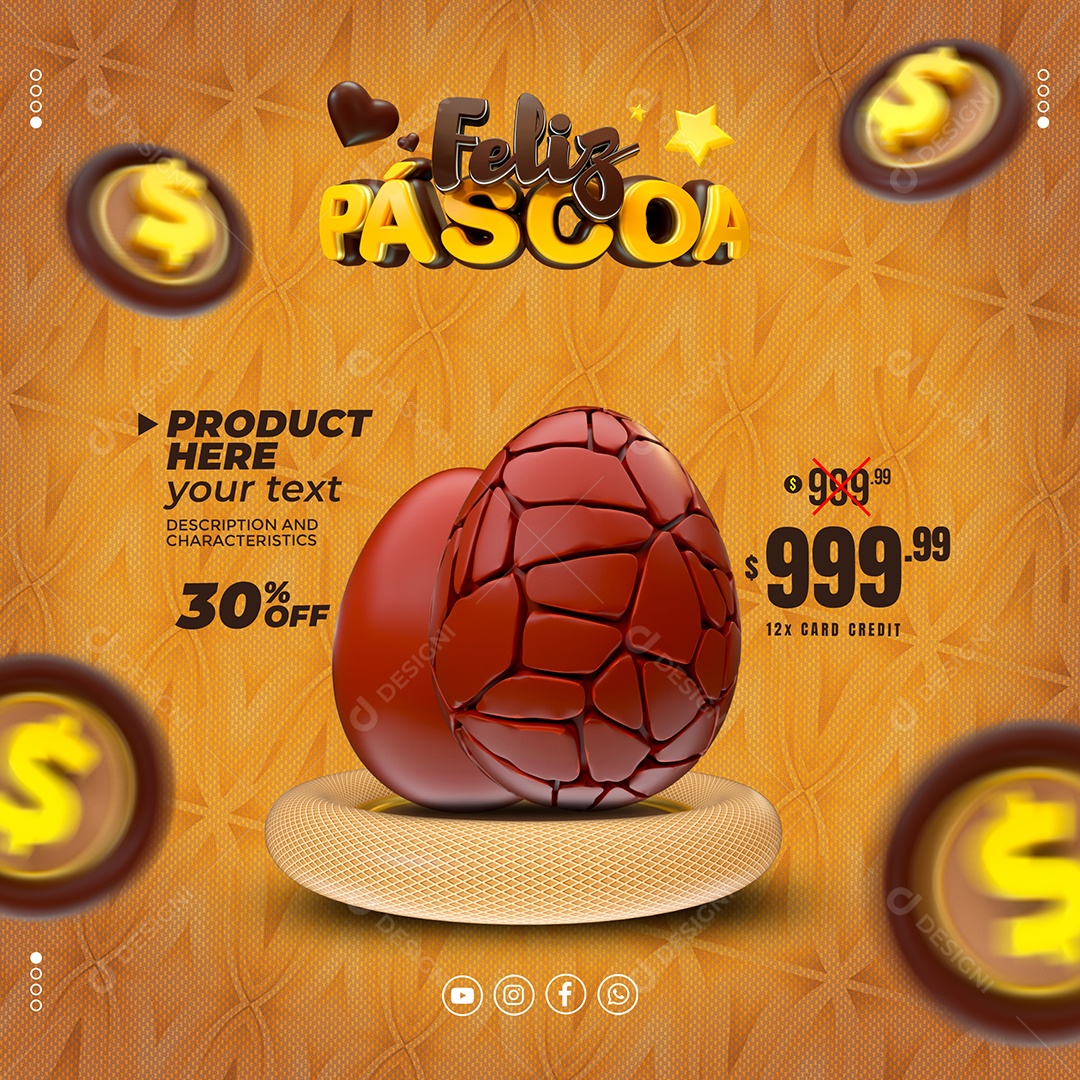 Feliz Páscoa Oferta Social Media PSD Editável