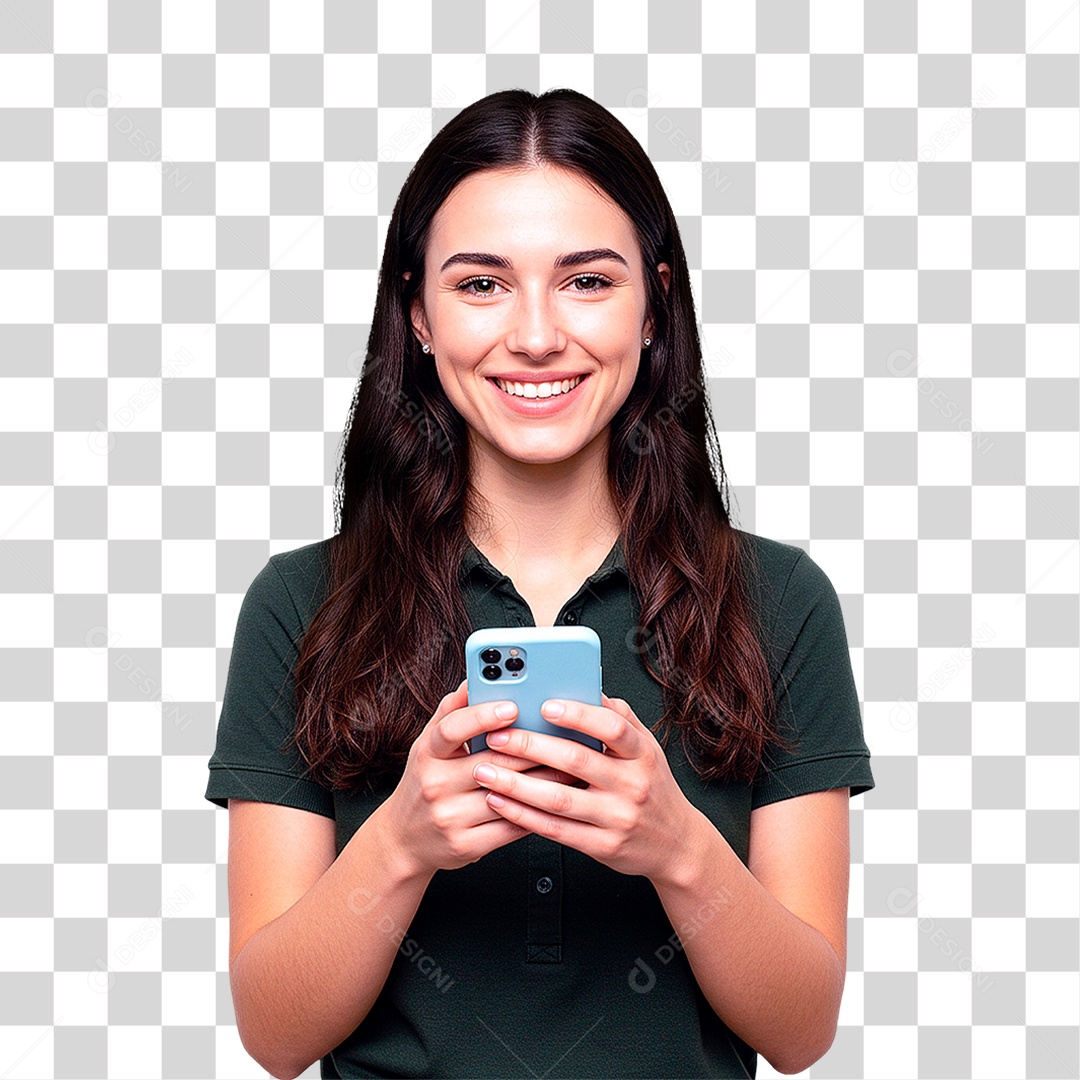 Mulher com Celular PNG Transparente