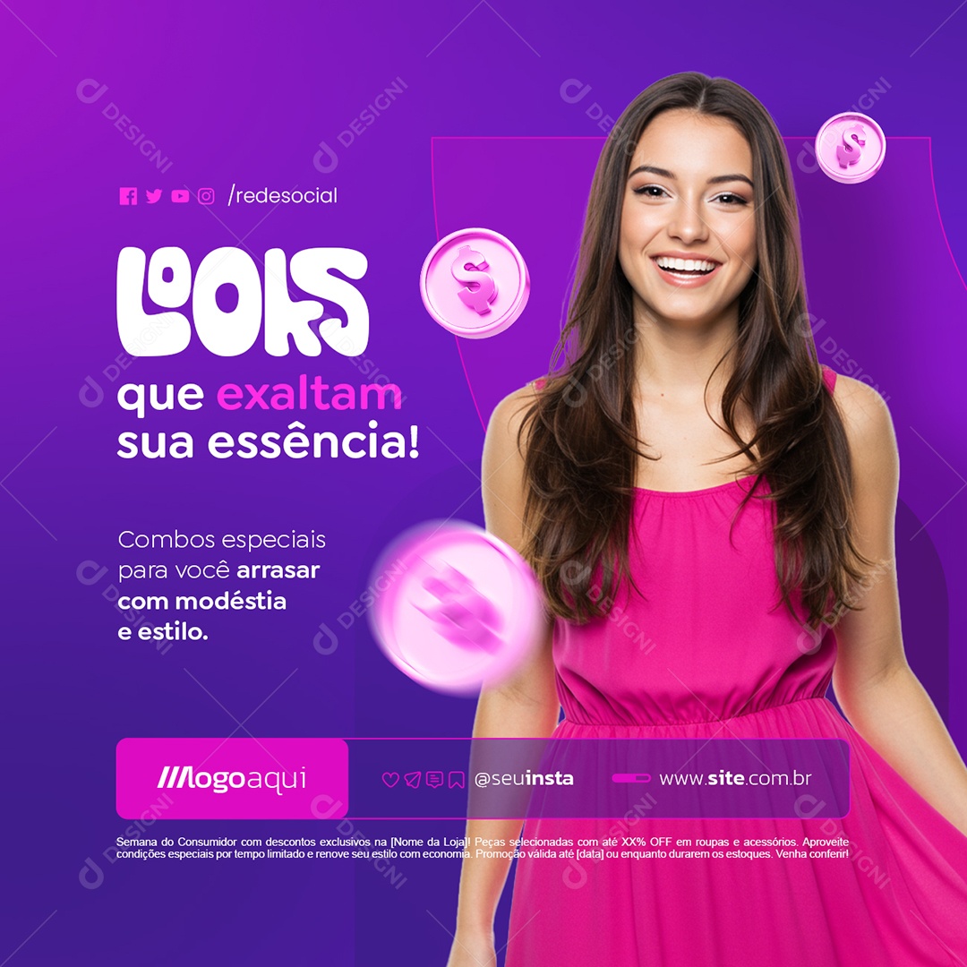 Loja de Moda Cristã Looks Que Exaltam Social Media PSD Editável